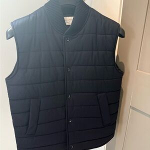 $825 Officine Generale Navy Quilted Wool Down Snap-Front Vest Medium Mens